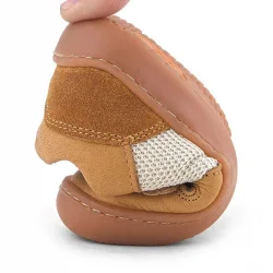 Rakerplus Bob Hakiki Deri Taba Krem Barefoot Cırtlı Lastikli Bebek Sneaker Ayakkabı