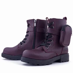 Rakerplus Bordo Fermuarlı Bağcıklı Cüzdanlı Kız Çocuk Bot