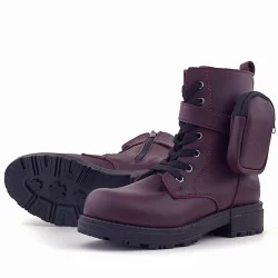 Rakerplus Bordo Fermuarlı Bağcıklı Cüzdanlı Kız Çocuk Bot
