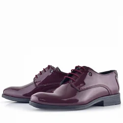 Rakerplus Bordo Rugan Bağcıklı Metal Detaylı Oxford Çocuk Klasik Ayakkabısı