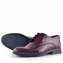 Rakerplus Bordo Rugan Bağcıklı Metal Detaylı Oxford Çocuk Klasik Ayakkabısı