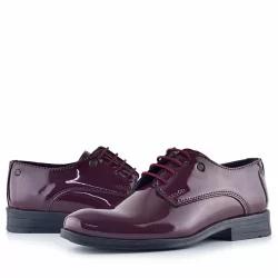 Rakerplus Bordo Rugan Bağcıklı Metal Detaylı Oxford Çocuk Klasik Ayakkabısı
