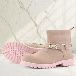 Rakerplus Chiron Hakiki Deri Pembe Fermuarlı Çiçekli Kız Çocuk Bot