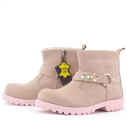 Rakerplus Chiron Hakiki Deri Pembe Fermuarlı Çiçekli Kız Çocuk Bot