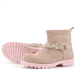 Rakerplus Chiron Hakiki Deri Pembe Fermuarlı Çiçekli Kız Çocuk Bot