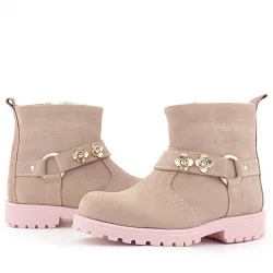 Rakerplus Chiron Hakiki Deri Pembe Fermuarlı Çiçekli Kız Çocuk Bot