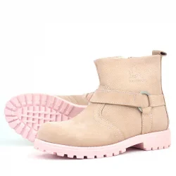 Rakerplus Chiron Hakiki Deri Pembe Fermuarlı Kız Bebek Bot