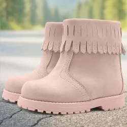 Rakerplus Chiron Hakiki Deri Pembe Fermuarlı Kız Çocuk Bot Çizme