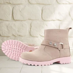 Rakerplus Chiron Hakiki Deri Pembe Fermuarlı Taşlı Kız Çocuk Bot