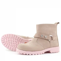 Rakerplus Chiron Hakiki Deri Pembe Fermuarlı Taşlı Kız Çocuk Bot