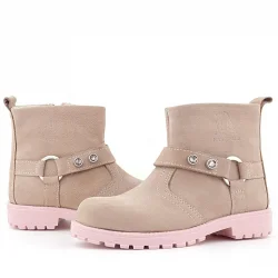 Rakerplus Chiron Hakiki Deri Pembe Fermuarlı Taşlı Kız Çocuk Bot