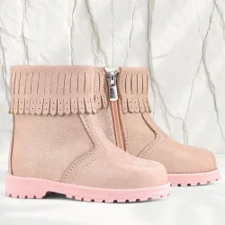 Rakerplus Chiron Hakiki Deri Pembe Simli Fermuarlı Kız Çocuk Bot Çizme