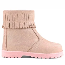 Rakerplus Chiron Hakiki Deri Pembe Simli Fermuarlı Kız Çocuk Bot Çizme