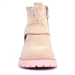 Rakerplus Chiron Hakiki Deri Pudra Yıldız Desenli Fermuarlı Kürklü Kız Çocuk Bot