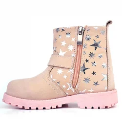 Rakerplus Chiron Hakiki Deri Pudra Yıldız Desenli Fermuarlı Kürklü Kız Çocuk Bot