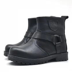 Rakerplus Chiron Hakiki Deri Siyah Fermuarlı Çocuk Çizme Bot