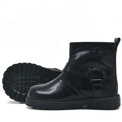 Rakerplus Chiron Hakiki Deri Siyah Rugan Fermuarlı Kız Bebek Bot