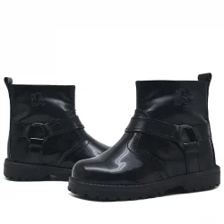 Rakerplus Chiron Hakiki Deri Siyah Rugan Fermuarlı Kız Bebek Bot