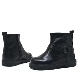 Rakerplus Chiron Hakiki Deri Siyah Rugan Fermuarlı Kız Bebek Bot