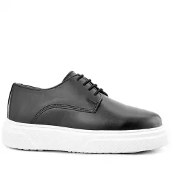 Rakerplus Derby Hakiki Deri Siyah Beyaz Tabanlı Çocuk Klasik Ayakkabı