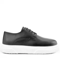 Rakerplus Derby Hakiki Deri Siyah Beyaz Tabanlı Çocuk Klasik Ayakkabı