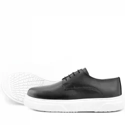 Rakerplus Derby Hakiki Deri Siyah Beyaz Tabanlı Çocuk Klasik Ayakkabı