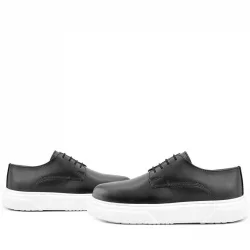 Rakerplus Derby Hakiki Deri Siyah Beyaz Tabanlı Çocuk Klasik Ayakkabı