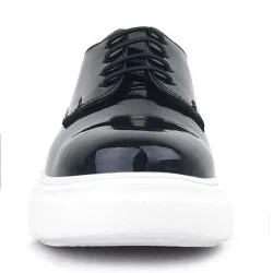 Rakerplus Derby Hakiki Deri Siyah Rugan Beyaz Taban Çocuk Klasik Ayakkabı