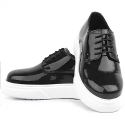 Rakerplus Derby Hakiki Deri Siyah Rugan Beyaz Taban Çocuk Klasik Ayakkabı