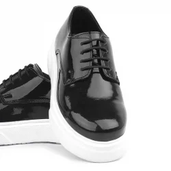 Rakerplus Derby Hakiki Deri Siyah Rugan Beyaz Taban Çocuk Klasik Ayakkabı