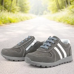 Rakerplus Deri Gri Fermuarlı Spor Ayakkabı Sneaker