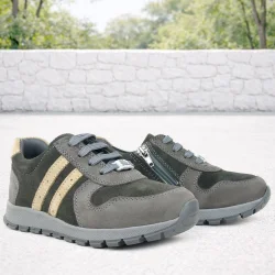 Rakerplus Deri Gri Kum Rengi Fermuarlı Sneaker Spor Ayakkabı