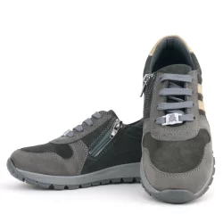 Rakerplus Deri Gri Kum Rengi Fermuarlı Sneaker Spor Ayakkabı