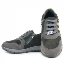 Rakerplus Deri Gri Kum Rengi Fermuarlı Sneaker Spor Ayakkabı