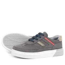 Rakerplus Gri Hakiki Deri Bağcıklı Erkek Çocuk Sneaker Ayakkabı