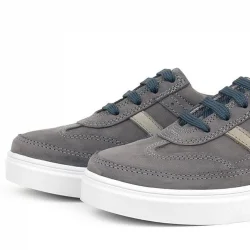 Rakerplus Gri Hakiki Deri Bağcıklı Erkek Çocuk Sneaker Ayakkabı