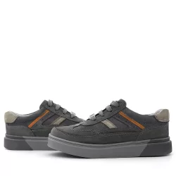 Rakerplus Gri Hakiki Deri Bağcıklı Gri Tabanlı Çocuk Sneaker Ayakkabı