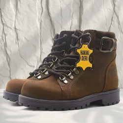 Rakerplus Griffon Hakiki Deri Kahverengi Fermuarlı Kışlık Çocuk Bot