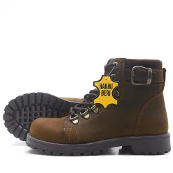 Rakerplus Griffon Hakiki Deri Kahverengi Fermuarlı Kışlık Çocuk Bot