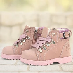 Rakerplus Griffon Hakiki Deri Pembe Simli Fermuarlı Kız Bebek Bot