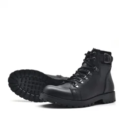 Rakerplus Griffon Hakiki Deri Siyah Fermuarlı Çocuk Bot