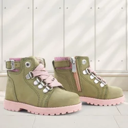 Rakerplus Griffon Hakiki Deri Yeşil Simli Fermuarlı Kışlık Kız Bebek Bot