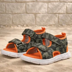 Rakerplus Haki Kamuflaj Desenli Cırtlı Bebek Sandalet Ayakkabı