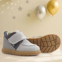 Rakerplus Hakiki Deri Açık Gri Mavi Cırt Cırtlı Bebek Bot