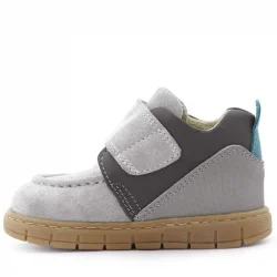 Rakerplus Hakiki Deri Açık Gri Mavi Cırt Cırtlı Bebek Bot