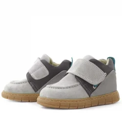 Rakerplus Hakiki Deri Açık Gri Mavi Cırt Cırtlı Bebek Bot