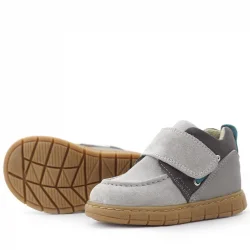 Rakerplus Hakiki Deri Açık Gri Mavi Cırt Cırtlı Bebek Bot