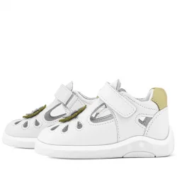 Rakerplus Hakiki Deri Anatomik Beyaz Cırtlı Kız Bebek Sandalet Ayakkabı