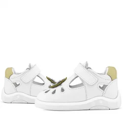 Rakerplus Hakiki Deri Anatomik Beyaz Cırtlı Kız Bebek Sandalet Ayakkabı