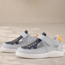 Rakerplus Hakiki Deri Anatomik Gri Cırtlı Bebek Sandalet Ayakkabı